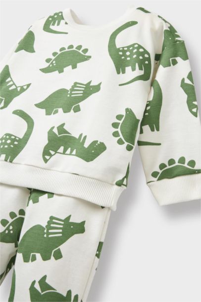 Erkek Bebek 2'li Takım Dinozor Baskılı Sweatshirt Eşofman Altı