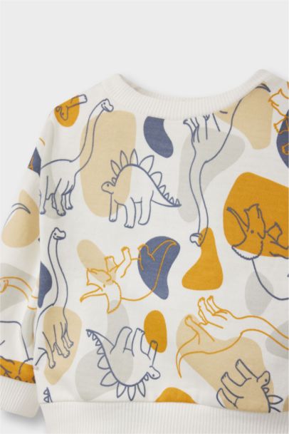 2'li Takım Dinozor Baskılı Sweatshirt Eşofman Altı Erkek Bebek
