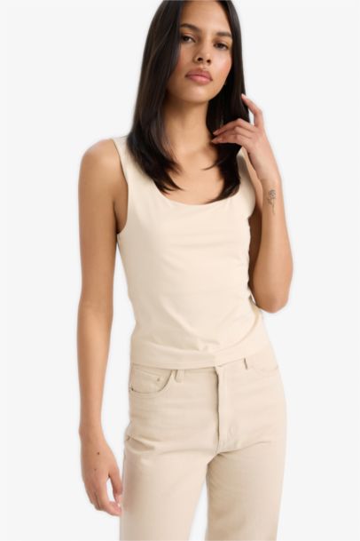 Slim Fit Basic Square Collar Tank Top