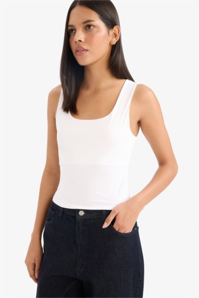 Slim Fit Basic Square Collar Tank Top