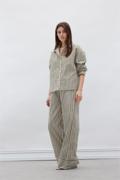 Wide Leg Double Pocket High Waist Trousers