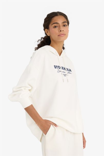 Oversize Fit Hooded Printed Thick Fabric Sweatshirt