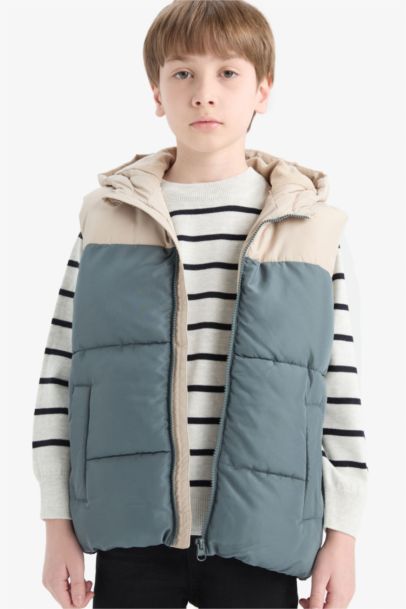 Boy Waterproof Hooded Fleece Lined Puffer Vest