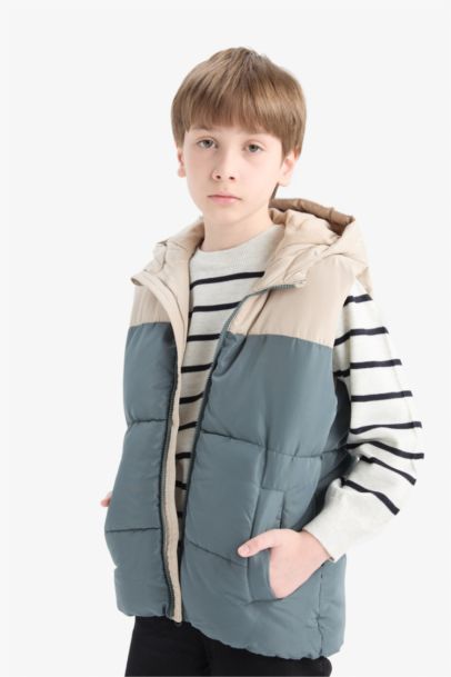 Boy Waterproof Hooded Fleece Lined Puffer Vest