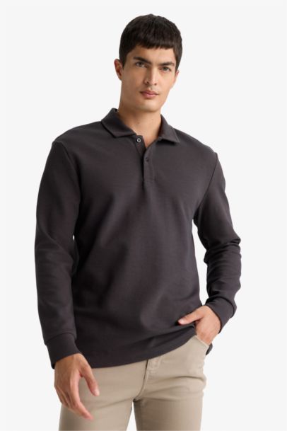 Regular Fit Polo Collar Long Sleeve Sweatshirt