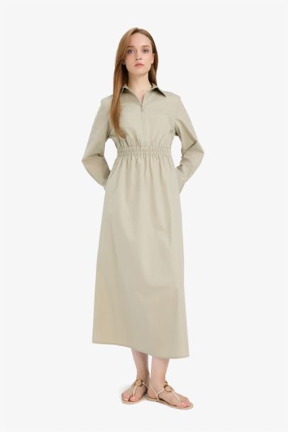 Robe chemise en popeline à manches longues Coupe régulière