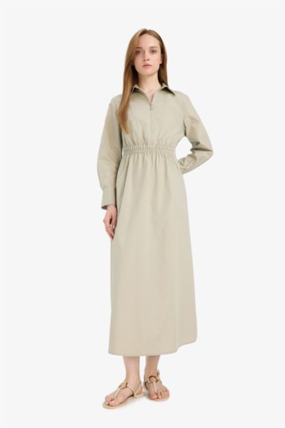 Robe chemise en popeline à manches longues Coupe régulière