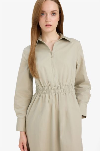 Robe chemise en popeline à manches longues Coupe régulière