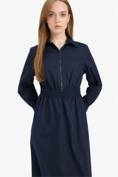 Robe chemise en popeline à manches longues Coupe régulière