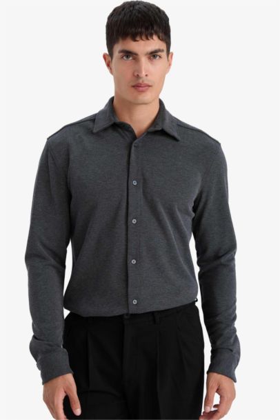 قميص ردن طويل بيكيه مودرن فيت وياخة بولو