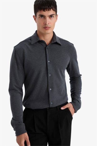 قميص ردن طويل بيكيه مودرن فيت وياخة بولو