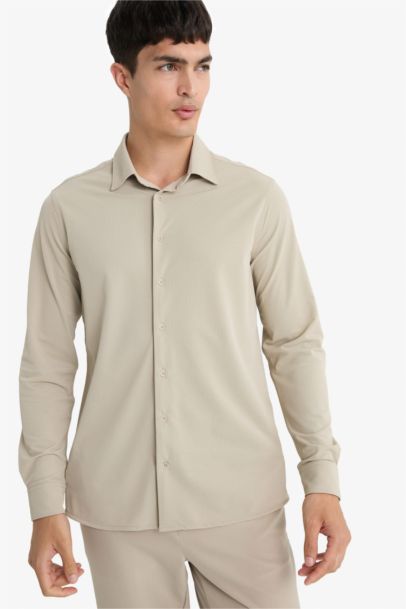 Slim Fit Polo Neck Pique Long Sleeve Shirt