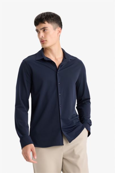 Chemise slim en piqué à manches longues