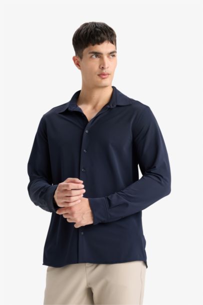 Chemise slim en piqué à manches longues