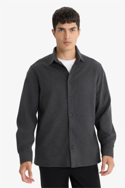 قميص بولو كم طويل تويل قصة عادية