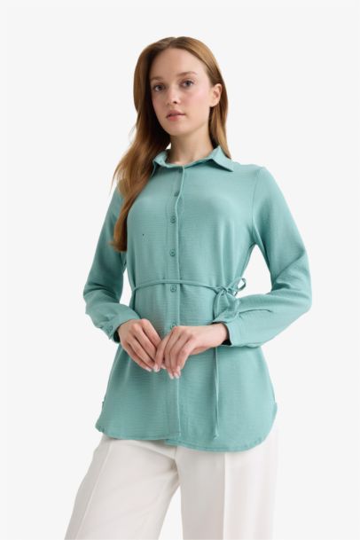 Regular Fit Shirt Collar Long Sleeve Tunic