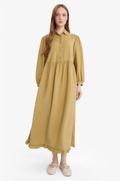 Shirt Collar Long Sleeve Maxi Dress