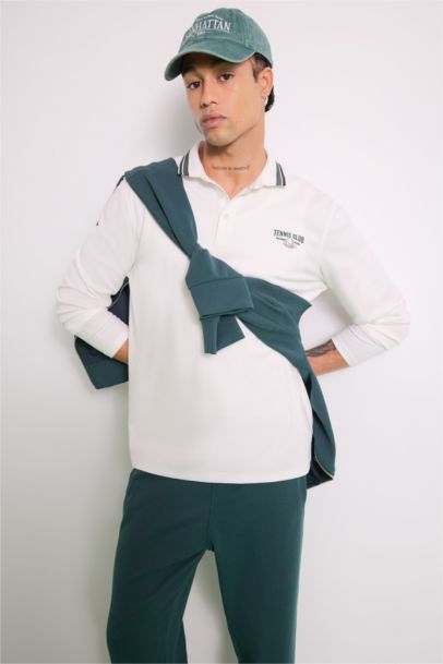 DeFactoFit Standard Fit Polo Neck Printed Sports T-Shirt