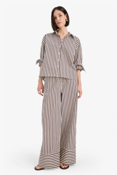 Loose Fit Striped Poplin Long Sleeve Shirt