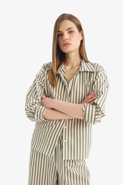 Loose Fit Striped Poplin Long Sleeve Shirt