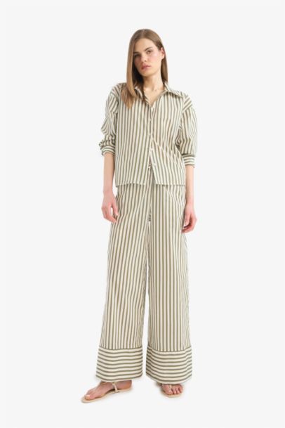 Loose Fit Striped Poplin Long Sleeve Shirt