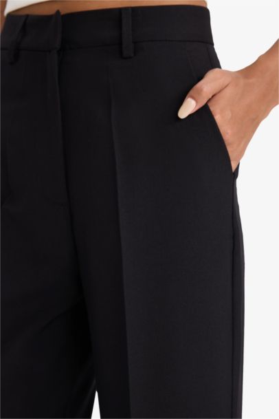 Straight Fit High Waist Crop Belted Trousers