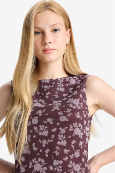 Crew Neck Printed Tulle Mini Dress