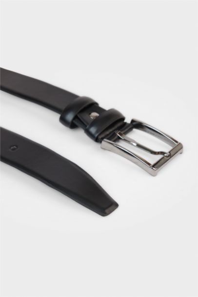 Man Rectangle Clasp Faux Leather Belt
