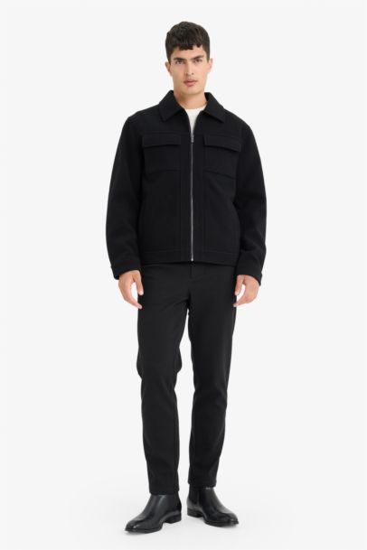 جاكيت سليم فيت بياخة بولو مبطن بجيب