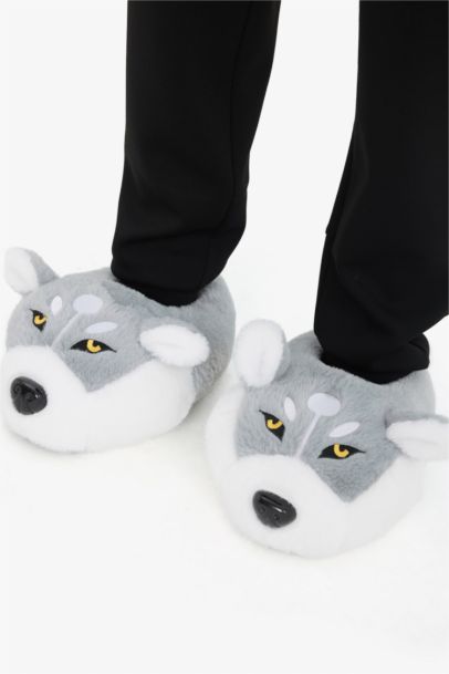 Man Animal Flat Wolf Themed Home Slippers