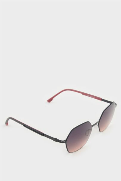 Erkek Altıgen Bordo Metal Çerçeve Siyah Cam UV Güneş Gözlüğü