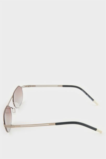 Erkek Küçük Oval Bej Metal Çerçeve Kahve Cam UV Güneş Gözlüğü