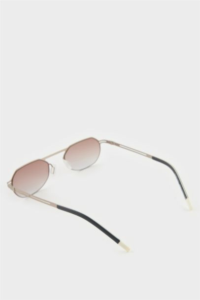 Erkek Küçük Oval Bej Metal Çerçeve Kahve Cam UV Güneş Gözlüğü