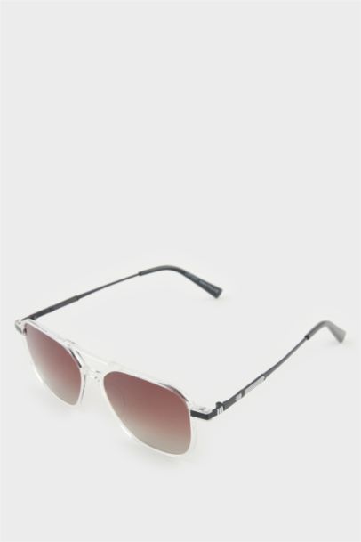 Erkek Oval Büyük Şeffaf Plastik Çerçeve Kahve Cam Polarize Güneş Gözlüğü