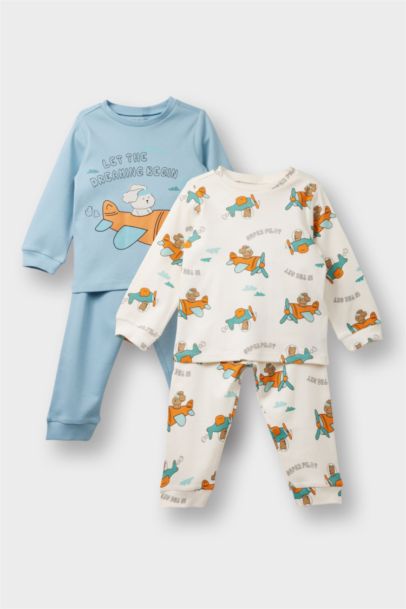 4'lü Pijama Takımı Araç Baskılı Uzun Kollu Üst Uzun Alt Erkek Bebek