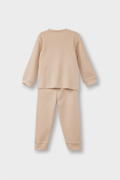 %100 Pamuklu Ayı Baskılı Beli Lastikli Pijama Takımı Erkek Bebek