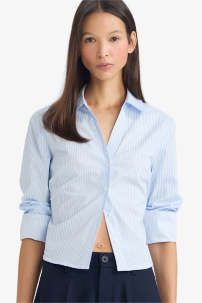 قميص كم طويل سليم فيت برقبة قميص