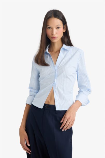 قميص كم طويل سليم فيت برقبة قميص