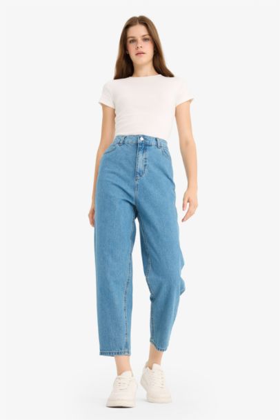 Jean paperbag taille haute à longueur cheville