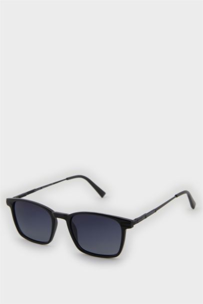 Erkek Kare Siyah Plastik Çerçeve Siyah Cam Polarize Güneş Gözlüğü