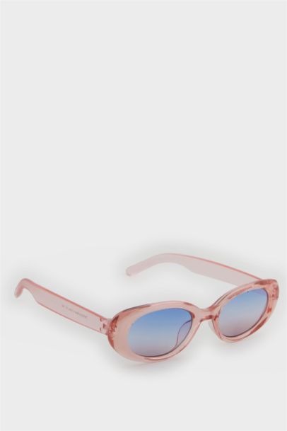 Kadın Yuvarlak Pembe Plastik Çerçeve Pembe Cam UV Güneş Gözlüğü