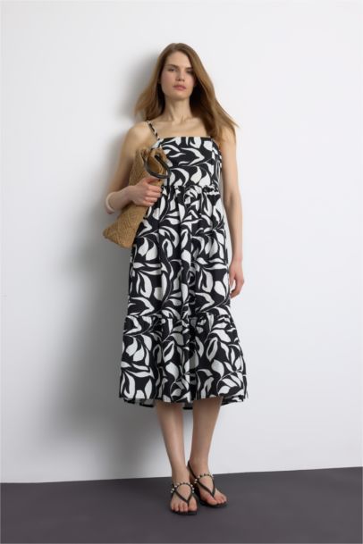 Floral Linen Look Sleeveless Midi Dress