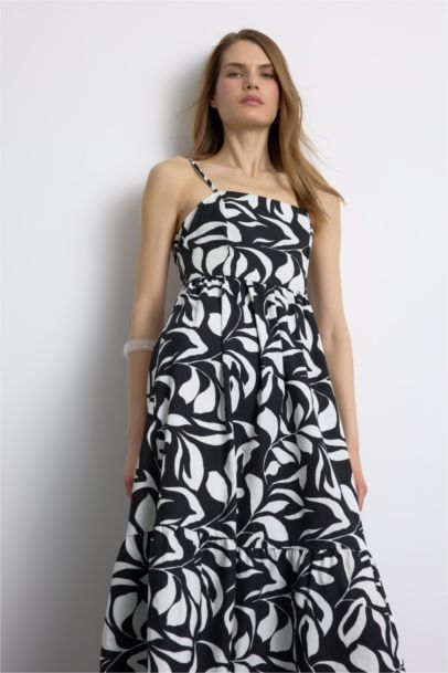 Floral Linen Look Sleeveless Midi Dress