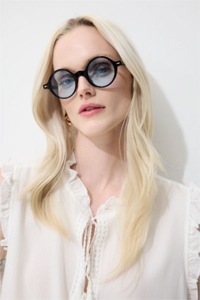 Kadın Yuvarlak Şeffaf Plastik Çerçeve Degrade Cam UV Güneş Gözlüğü