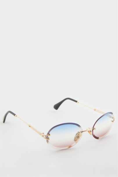 Kadın Yuvarlak Şeffaf Metal Çerçeve Degrade Cam UV Güneş Gözlüğü