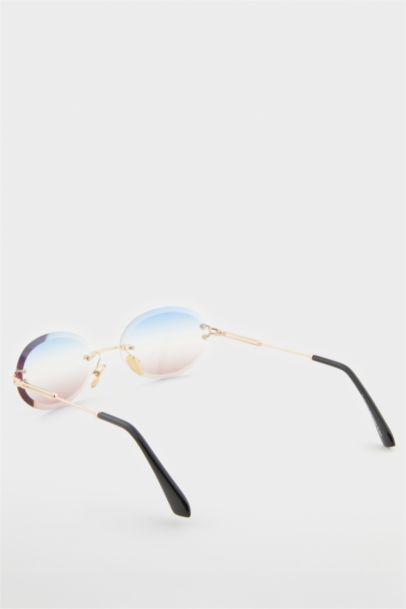 Kadın Yuvarlak Şeffaf Metal Çerçeve Degrade Cam UV Güneş Gözlüğü