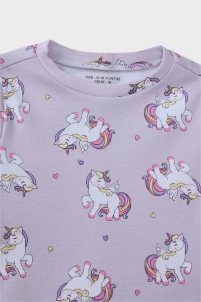 Pijama Takımı Unicorn Baskılı Uzun Kollu Üst Uzun Alt Kız Bebek