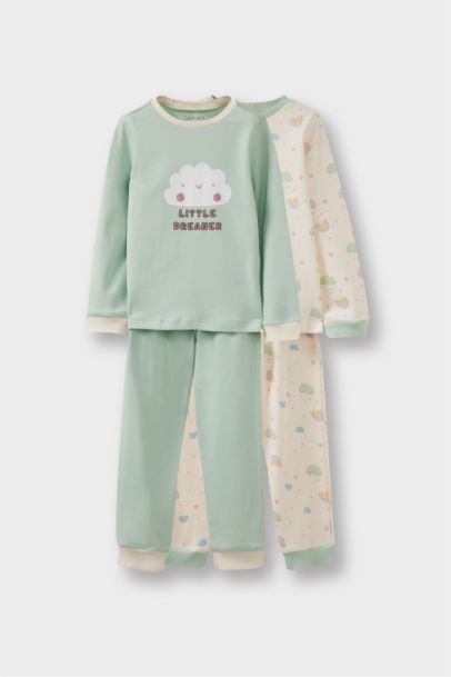 4'lü Pijama Takımı Baskılı Uzun Kollu Üst Uzun Alt Kız Bebek