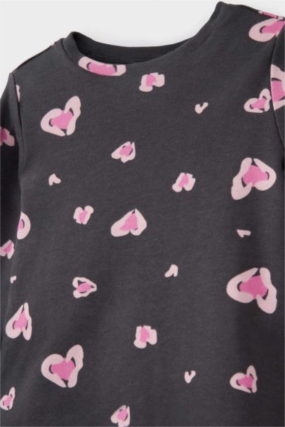 %100 Pamuklu Kalp Desenli Beli Lastikli Pijama Takımı Kız Bebek