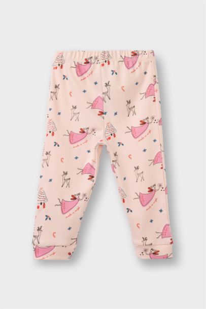 %100 Pamuklu Desenli Beli Lastikli Pijama Takımı Kız Bebek